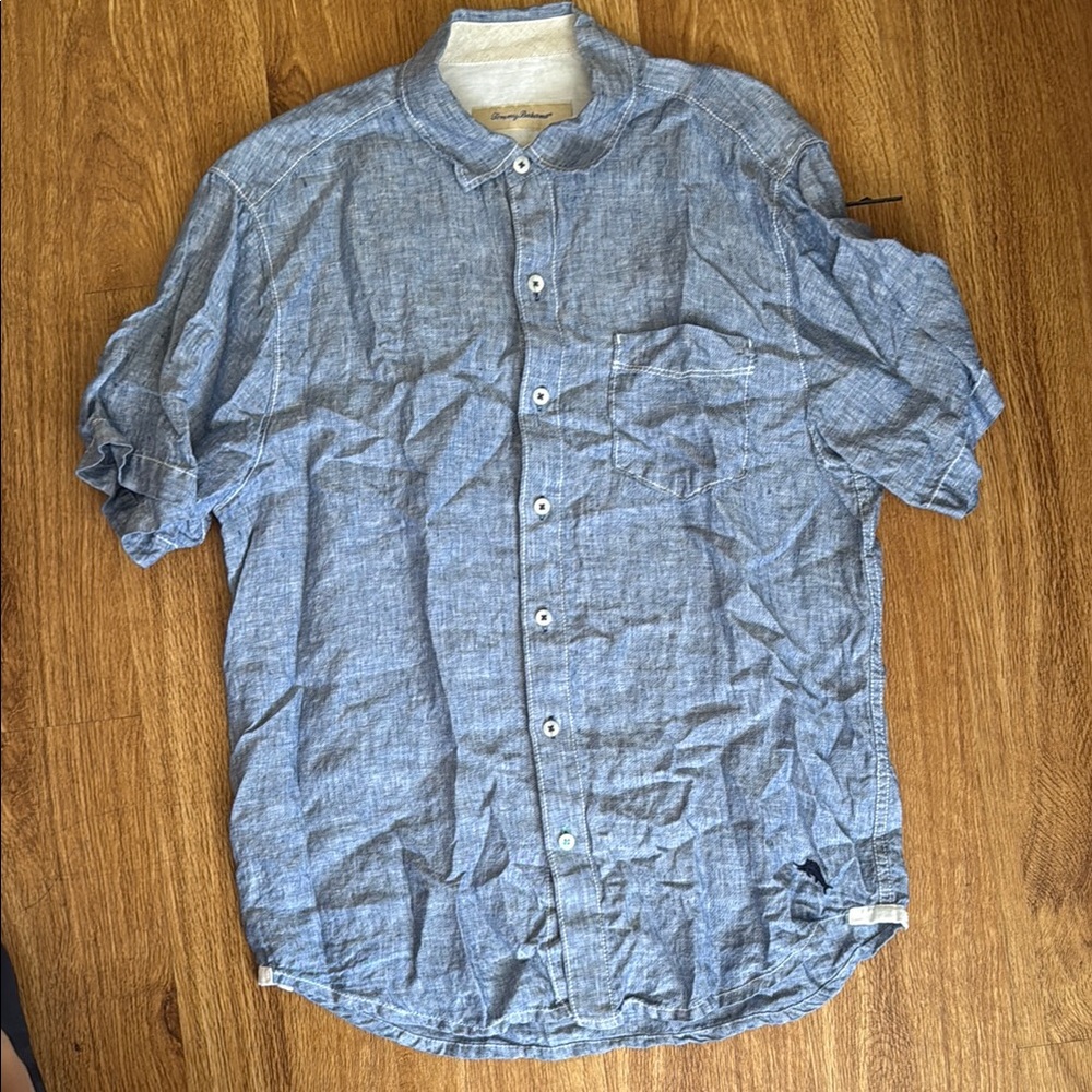 Tommy Bahama Blue Casual Button Down Shirt with Band Collar